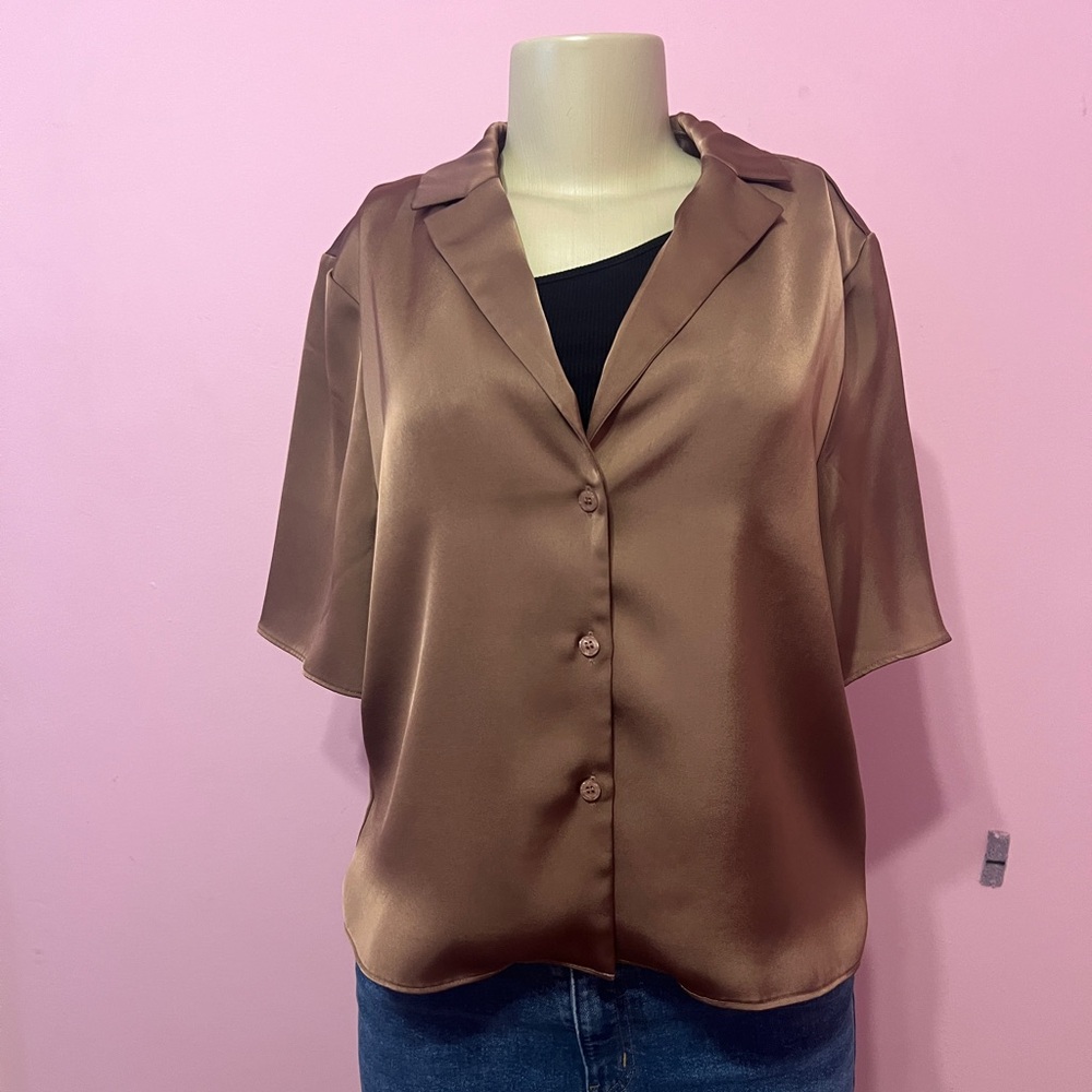 Chic Satin Button-Up Blouse
